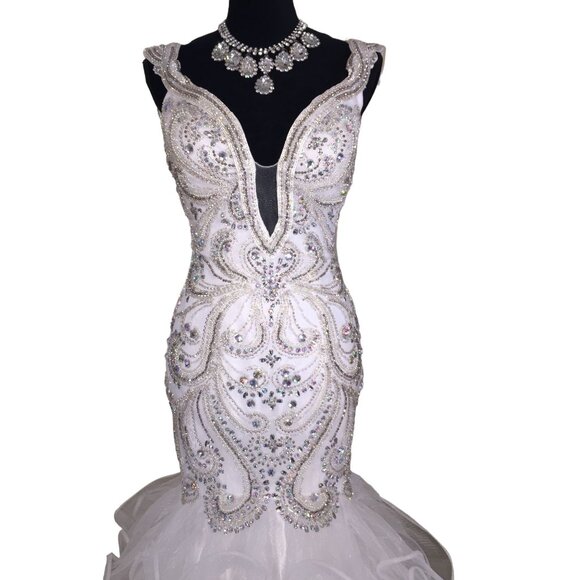 Luxury Designer Couture Wedding Evening Runway Prom Pageant Glamorous Gown Dress - Picture 5 of 16